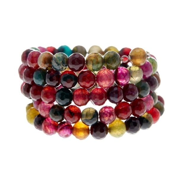 Savvy Cie Jewelry - SAVVY CIE MULTICOLORED AGATE COIL WRAP BRACELET
